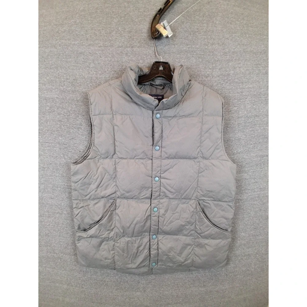 Lands End Mens Jacket Medium Gray Goose Down Puffer Vest Gorp Hiking Casual